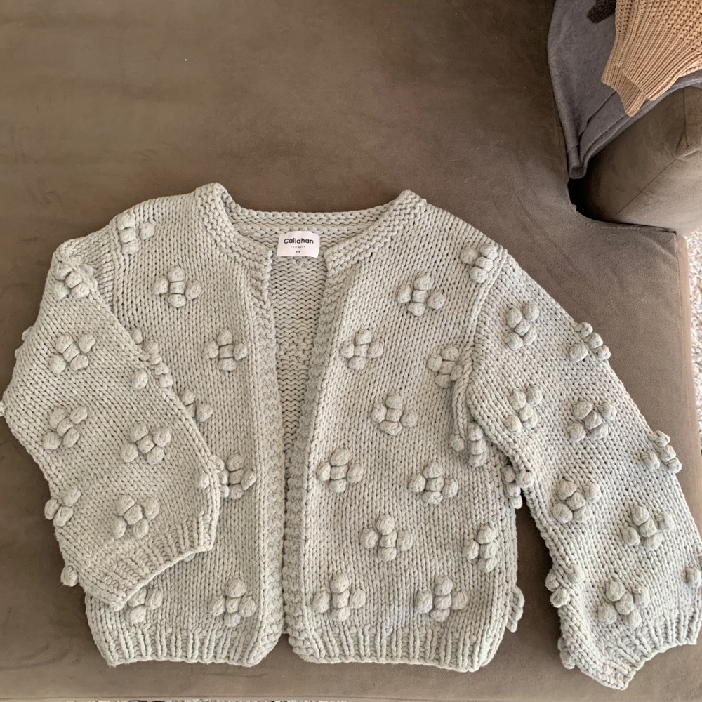Callahan Bisou Anthropologie knit gray bubble cardigan sweater XS